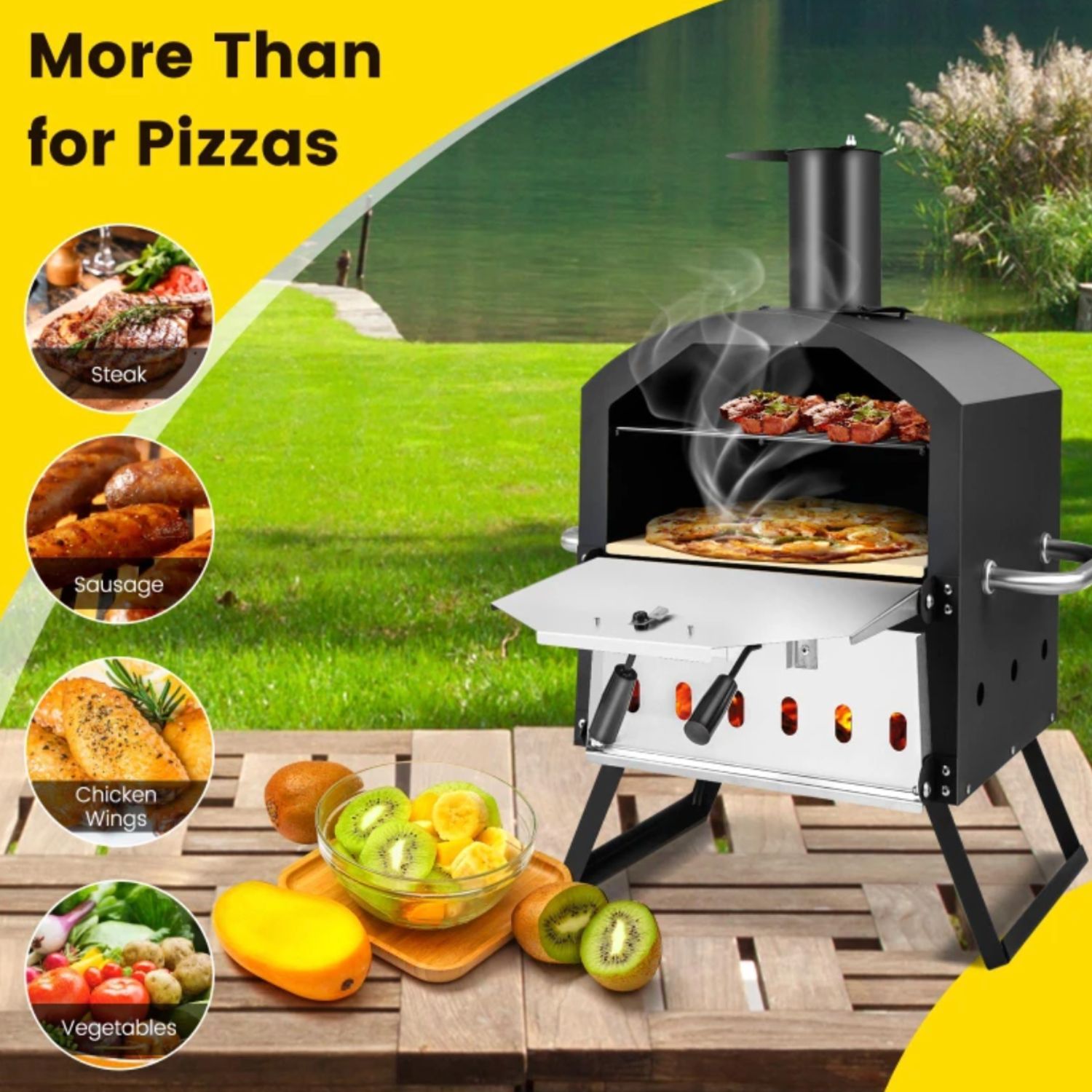 Best wood oven pizza oven NZ — cooks steak, sausage, chicken and vegetables too